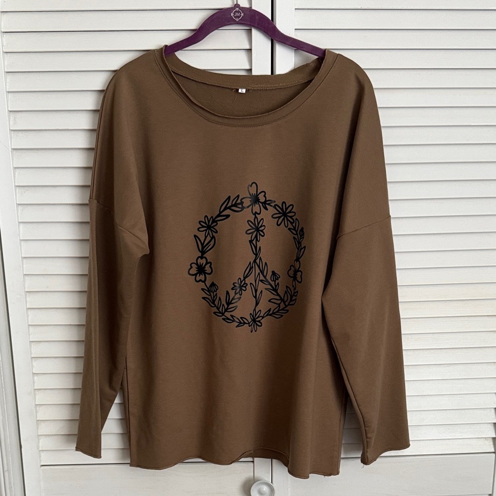 Brown Floral Peace Sign Women's Top